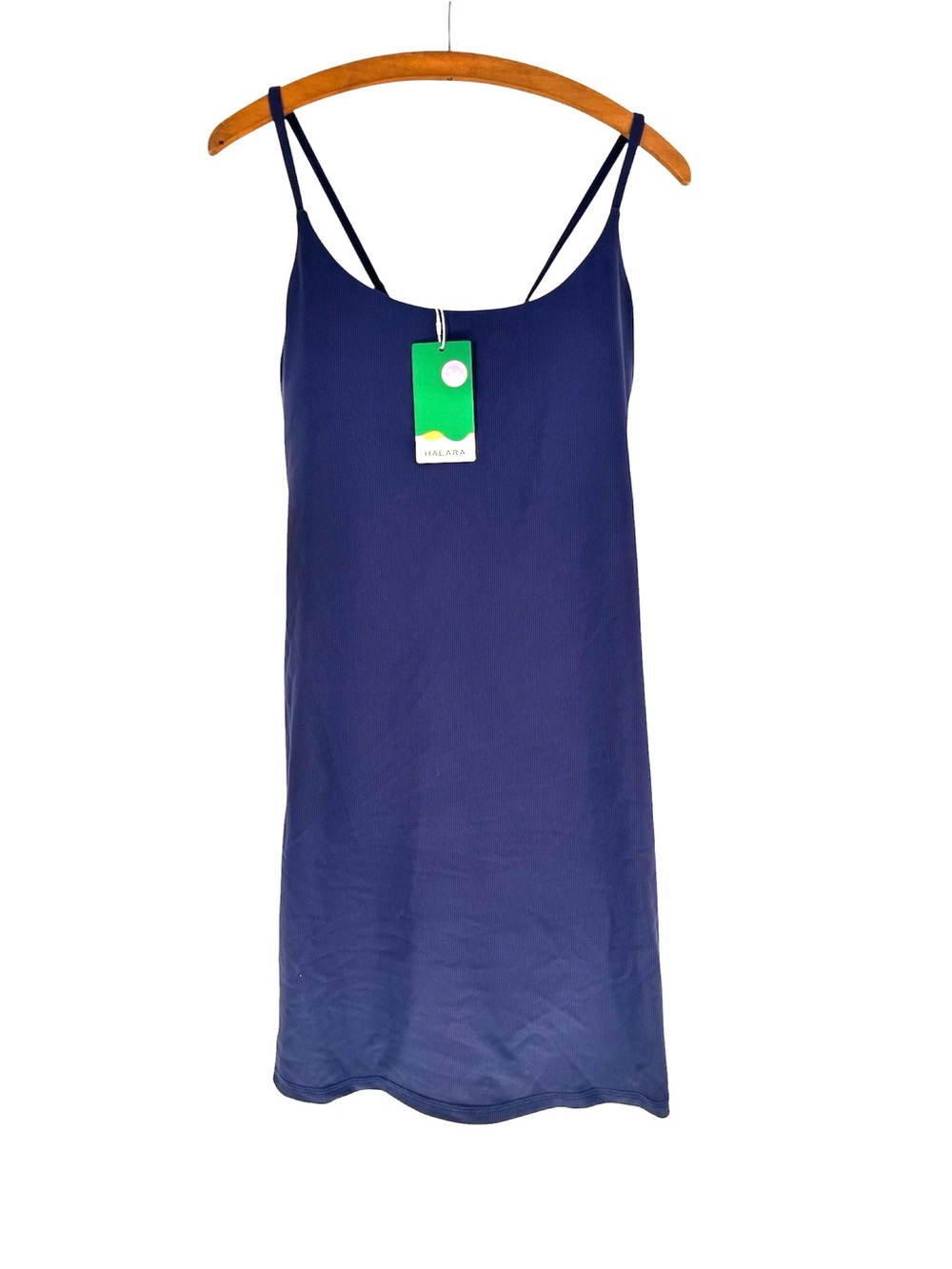 NWT HALARA Navy Blue Ribbed Cross Back Atheltic Dress Built In Shorts Athleisure